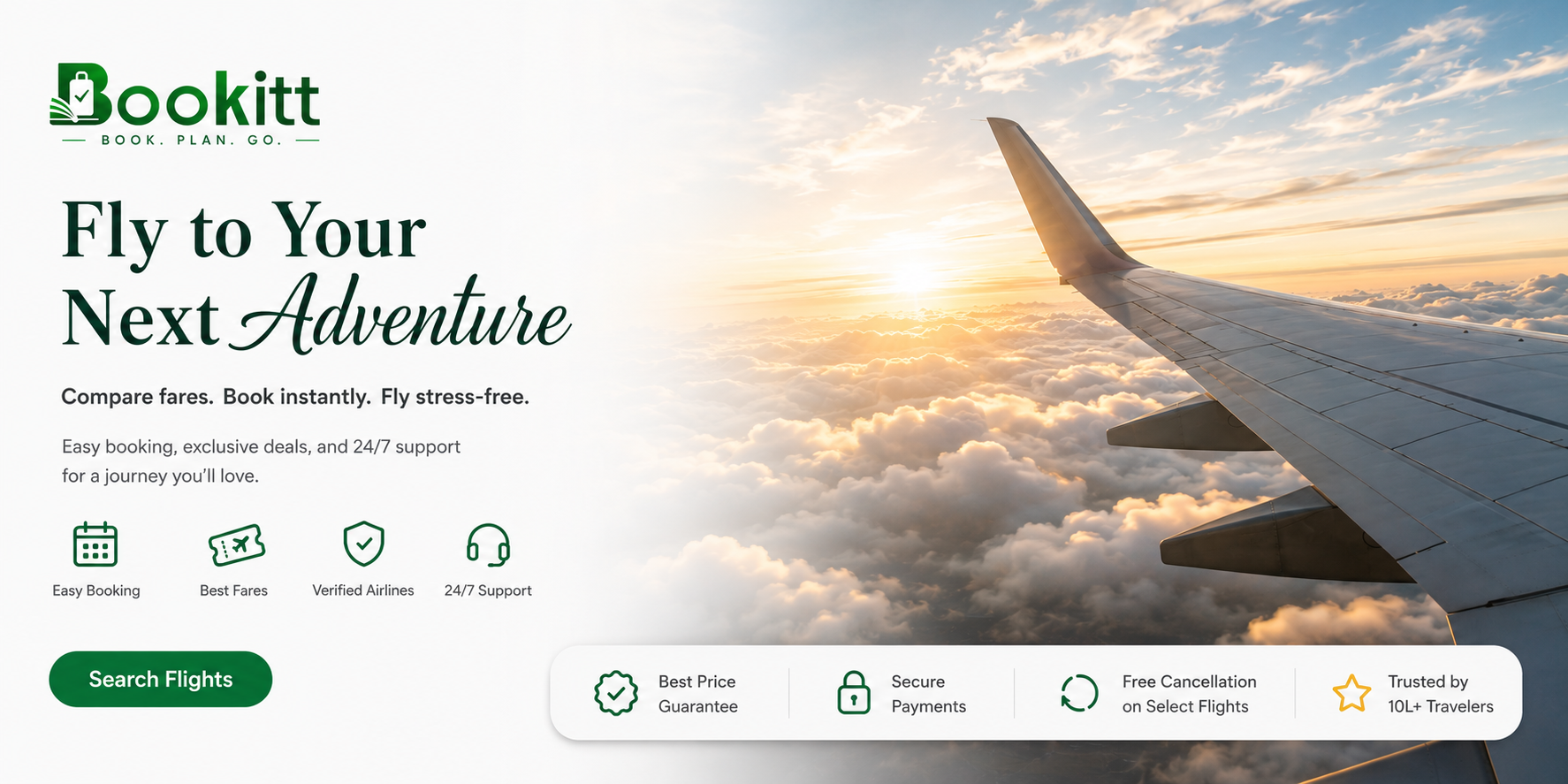 Fly to your next adventure — compare fares and book flights with Bookitt